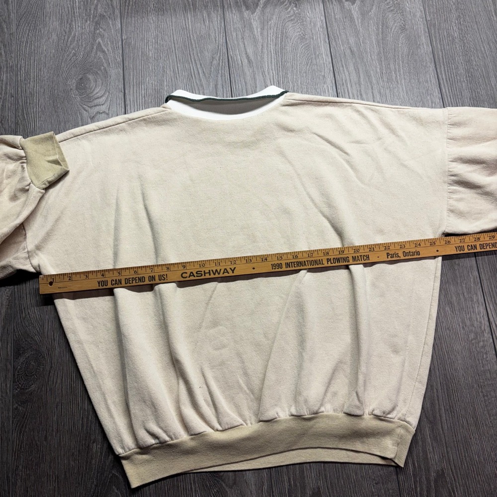 Vintage Kitten Cat Graphic Medium Collared Sweatshirt Beige Preppy Cottagecore - Picture 7 of 8